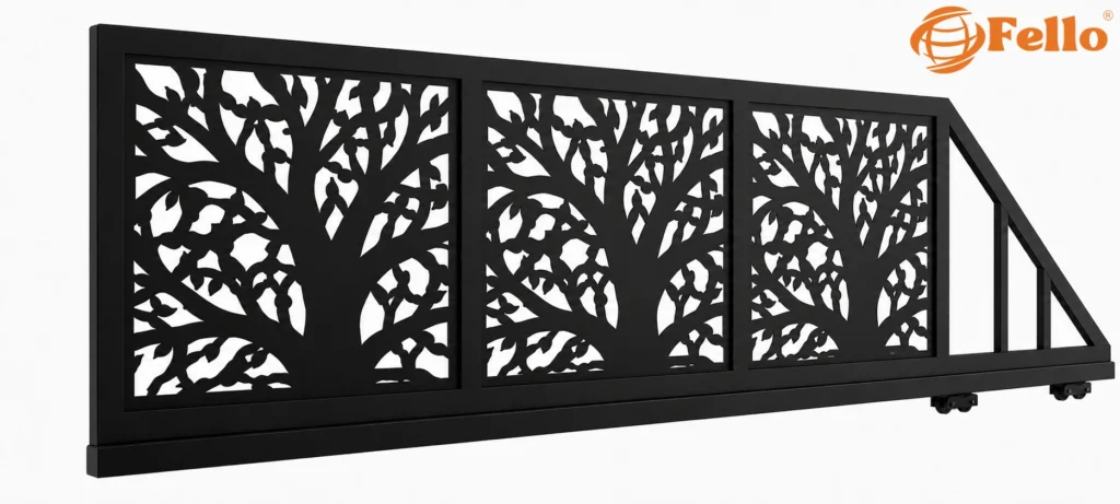 Laser cut sliding gate attort