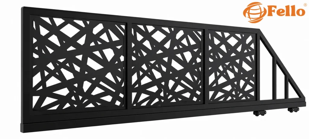 Laser cut sliding gate geometric pattern