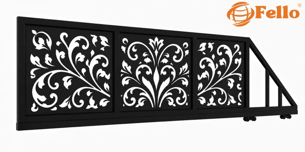 Laser cut sliding gate novenyi pattern