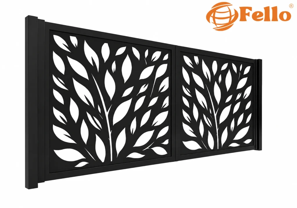 Laser cut swing gate geometric pattern